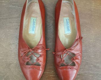 1990's Calvin Klein 'Classifications' leather flats - Women's size 7 1/2M - caramel brown