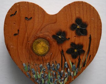 Bluebonnets, Bluebonnets on Plaque, Heart-Shaped Wood Plaque, Rustic Wall Decor, Heart Wall Decor, Texas Bluebonnets, Wood Burn Wall Hanging