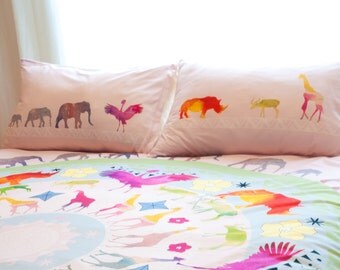 Mandala Duvet Cover with Animals - Queen Duvet Cover - King Duvet Cover - Mandala Duvet - Elephant Duvet - Watercolor Duvet - Pink Duvet