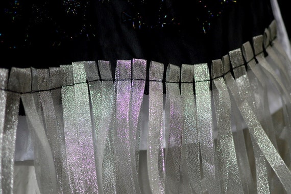 Black & Silver Beaded Lined Bohemian Curtains with Hanging