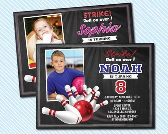 Digital Printable Bowling Birthday Invitation. Sports Birthday. Girl Birthday. Boy Birthday