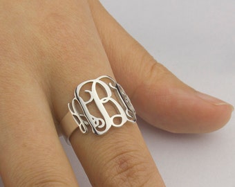 Initial Monogram Ring Personalized Monogram Ring Three Initial Ring Custommed Initial Ring Bridesmaids Gift Sterling Silver Ring - US4-US13