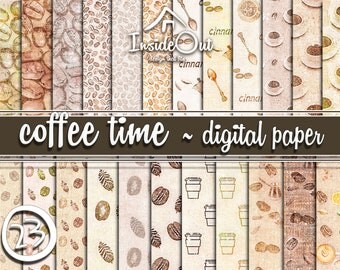 Сoffee Beans Digital Craft Paper Brown Pack Printable Hot drink Cream Cafe burlap background Invites Cards Scrapbook making cups mugs biege