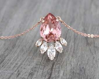 Rose gold Bridal necklace, Crystal Wedding necklace, Bridal jewelry, Blush crystal necklace, Swarovski necklace, Simple necklace, Bridesmaid