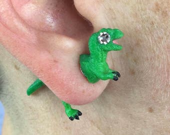 Trex Earrings, Faux Plugs, Fake Gauges, Swarovski Earrings, Trex Jewelry, Trex, Dinosaur Gift, Dinosaur Earrings, Dinosaur Birthday Gift