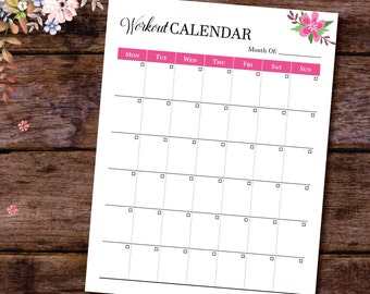 Monthly Workout Calendar Planner Insert Printable, Monthly Workout Planner, Workout Schedule, Monthly Fitness Planner, A4 A5 Letter Size