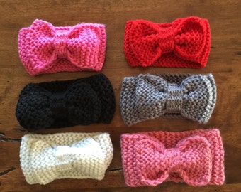 Ear warmers, fall headbands, winter headbands, bow ear warmers, knit headbands, bow, baby headbands, toddler headbands, fall tie knot warmer