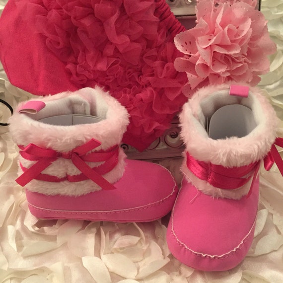 Boutique Pink Fleece Lined Baby Boots by