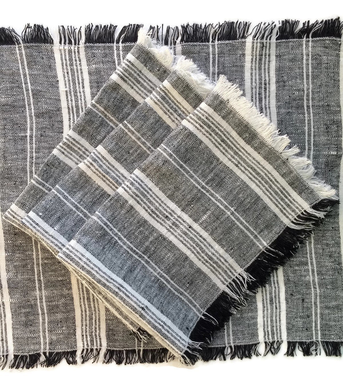 Set of 4 Linen Placemats Black and White Placemats Black