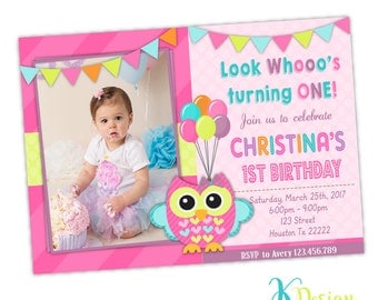 Owl 1st Birthday Invitation PRINTABLE Girl / Boy 1st