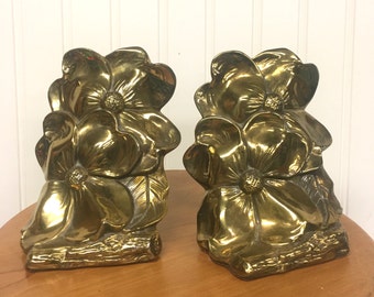 Vintage Brass Dogwood Blossom Bookends PMC