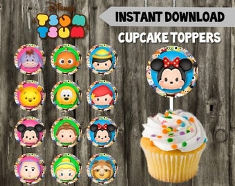 Tsum Tsum Cupcake Toppers // 12 Tsum Tsum Toppers // DIY // Instant Download // Printable // Tsum Tsum Birthday Party // Favors