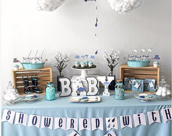 Showered with love,spring baby shower, april showers baby shower,boy baby shower decorations,april showers,april showers bring may flowers