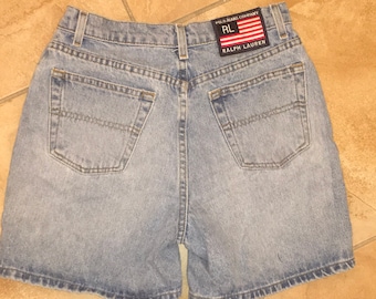 Vintage 90's Ralph Lauren High Waisted Denim Cuffed Shorts Blue Jeans Size 6 vintage Ralph Lauren, summer shorts