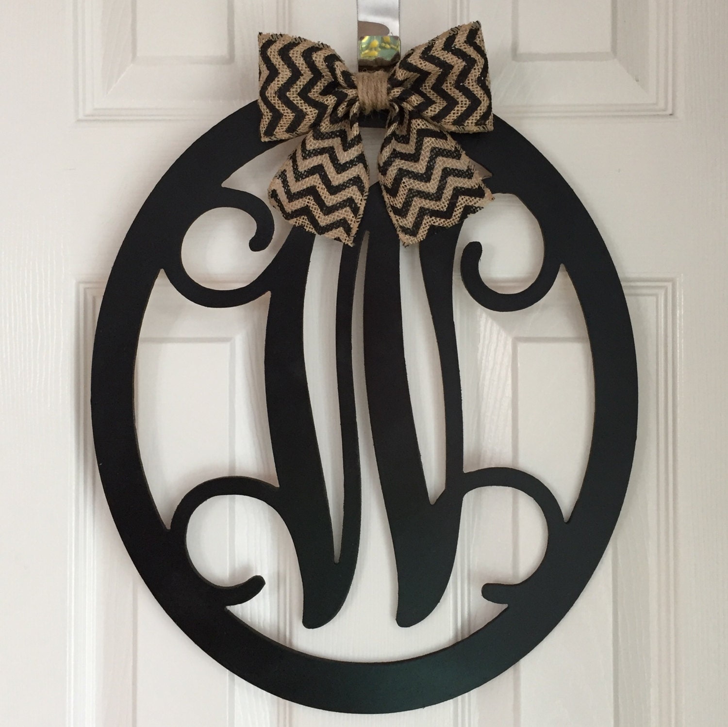Oval Monogram Door Hanger - Spring Door Hanger - Wood Oval Door Monogram - Black Wood Monogram Hanger - Black Door Decoration - Door Decor