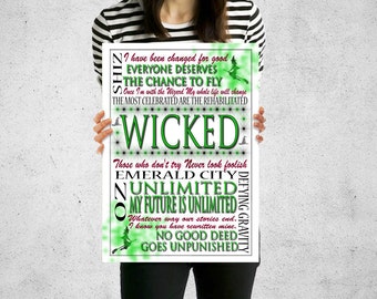 Wicked the Musical Inspired Poster, Art Print, Word Cloud, Posters and Prints