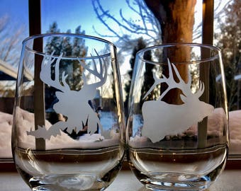 Elk and Deer stemless wine glasses
