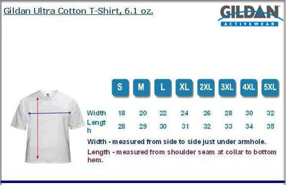 Gildan Ultra Cotton Tee Size Chart