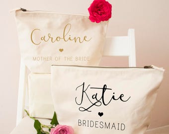 Personalised Stylish Handwritten Bridesmaid Makeup Bag, Wedding cosmetic bag, Gifts for the Bride, Accessory Bag, Gifts for the bridesmaid