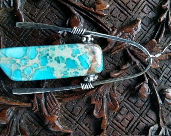 These Turquoise Colored Sediment Jasper Earrings are in a Handmade Sterling Silver Setting