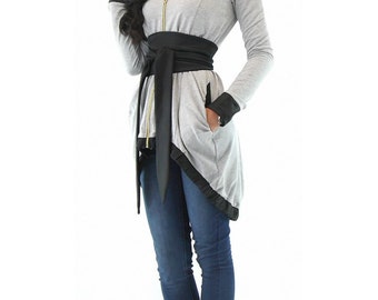 Gray tunic dress, Long sleeve tunic, Elegant woman top, Sexy gray tunic, Plus size clothing, Hot woman tunic, Maxi woman tunic