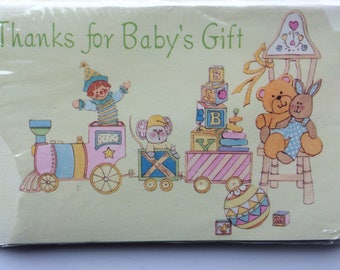 Vintage "Thanks for Baby's Gift" Cards - Yellow with Toys, unopened package of 8 from 1970s