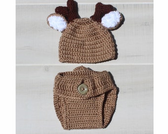Baby Deer Costume Baby Boy Photo Prop Deer Antler Hat Crochet Baby Buck White Tail Deer Hat
