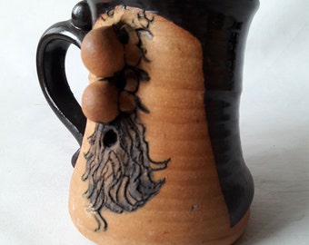 Vintage Face Mug 1976 Double Handle Stoneware Retro