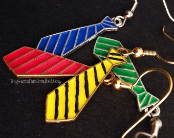 Harry Potter Hogwarts House Inspired Jewelry: Uniform Tie Dangle Earrings - Gryffindor, Slytherin, Ravenclaw, or Hufflepuff