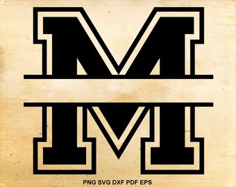 Split monogram svg, Varsity font, Split letter svg, Alphabet, Cut files for Cricut, Files for Silhouette Cameo, eps dxf png svg pdf