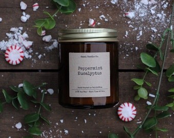 All Natural, Soy Wax, Eco Friendly, Luxury, Peppermint Eucalyptus Scented Candle // Hand Poured and Handmade in California