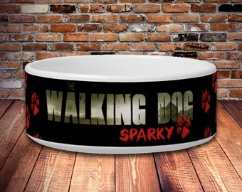 The Walking Dog Personalized Pet Bowls - The Walking Dead Parody in 2 sizes. Small- 25oz Large- 40oz Food Bowl / Water Bowl