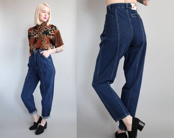 Vtg 90s Dark Wash Seamed Mom Jeans 25" Waist sz XS/S