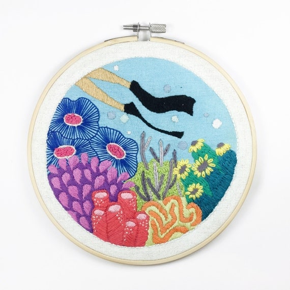 Items similar to Undersea Embroidery Hoop on Etsy