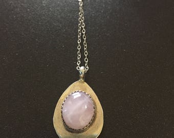 Designed signed "DP" Sterling Silver Pendant with Pink Stone on a 18 inch chain