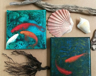 Mini cuadritos de peces / Mini quadri di pesci rossi / mini goldfish paintings/ olio e acrilico su tela 10x10cm / 85 euros each/cadauno