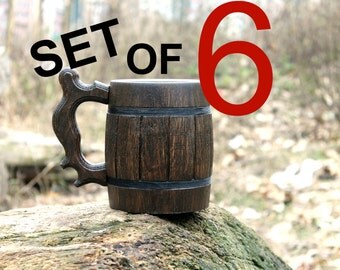 Set of 6 Wooden Beer Mug, Wooden tankard, Beer Mug, Wood Mug, Personalized beer mug, Wood Beer Mug, Wedding gift, Chope à bière