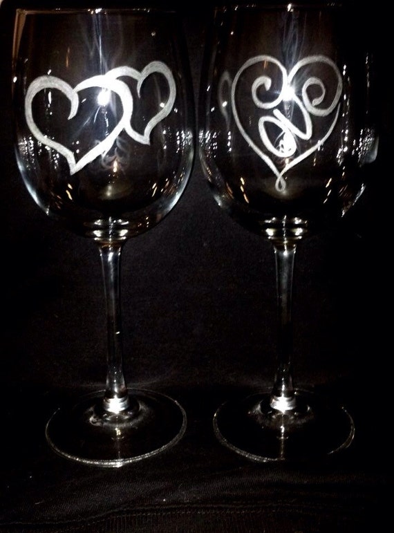 Valentine Glasses Love Wine Love Heart Engraved Glass