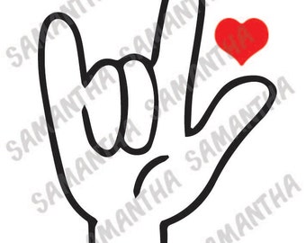 I love you in sign language heart valentines day Cameo Cricut cut file SVG DXF