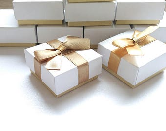 10 Gold boxes with a ribbon , jewelry packaging , wedding favor boxes , bridesmaid gift box, jewerly packaging , gift box wedding,