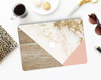Gold Marble & Wood Tangram MacBook Case, Hard Case, MacBook Air Protection, MacBook Pro 2016 Touch Bar Case, MacBook Pro Retina Hard Case