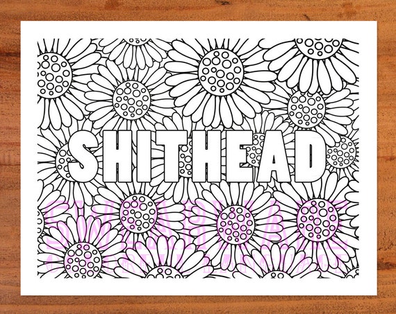 Shithead Swear Word Coloring Page Printable Instant Download