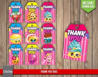SHOPKINS Thank You Tags - Shopkins Labels, Tag, Wrappers, Shoppies, Label, Favors, Party Decoration - Digital PDF Files, Instant Download