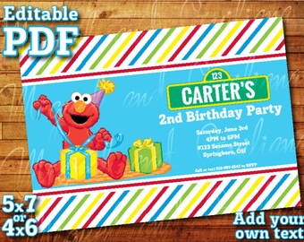 Printable Elmo Sesame Street Invitation for Sesame Street Birthday Party (5" x 7" or 4" x 6") Editable PDF Instant Digital Download