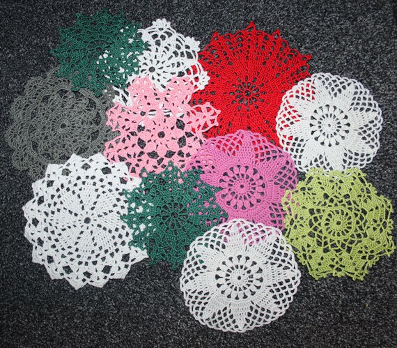 Set Of 11 Crocheted Doilies Crochet Medallion Assortment Mini Doily Boho Crafts Flower Dream Catcher Decorative Tea Time