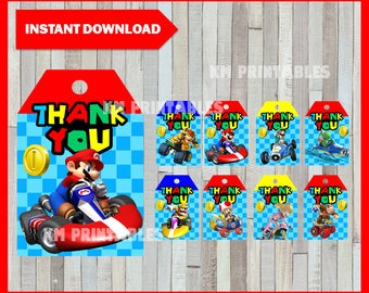 80% OFF SALE Printable Mario Kart Thank you Tags instant download, Mario bros party Tags, Printable Mario Kart Gift Tags