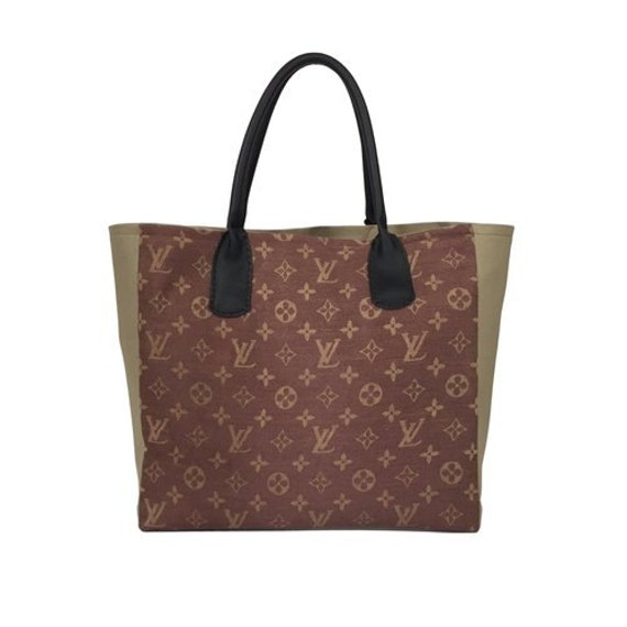 Tote Bag Repurposed Louis Vuitton Scarf with Leather Handles