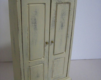 Dollhouse Miniature Wardrobe Cabinet 1:12 Scale Distressed Wood