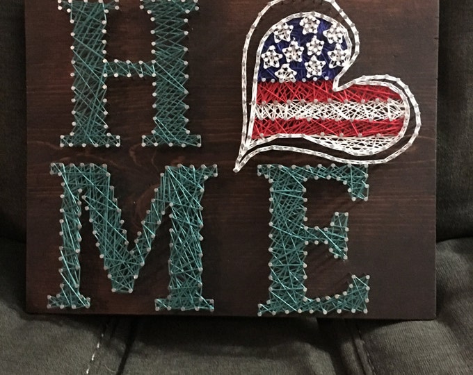 HOME String Art with American Flag Heart