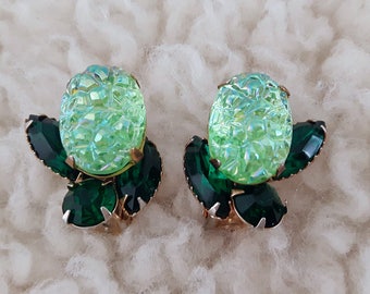 Vintage Lava Rock Earrings | Vintage Art Glass Earrings | Green Vintage Earrings | 1950's Earrings |